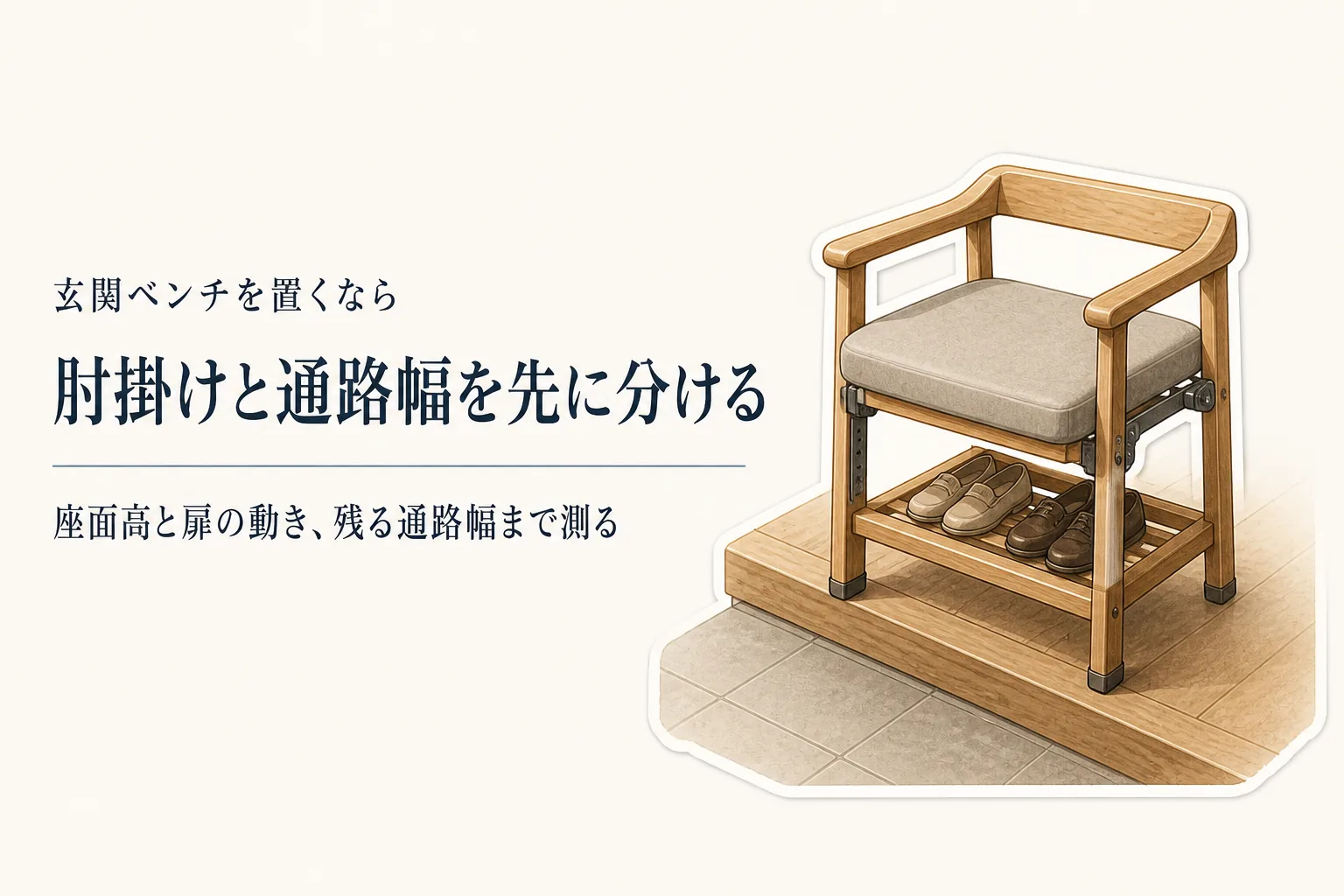 玄関ベンチに肘掛けは必要？介護の靴履きで座面高と通路幅から収納ベンチと比較