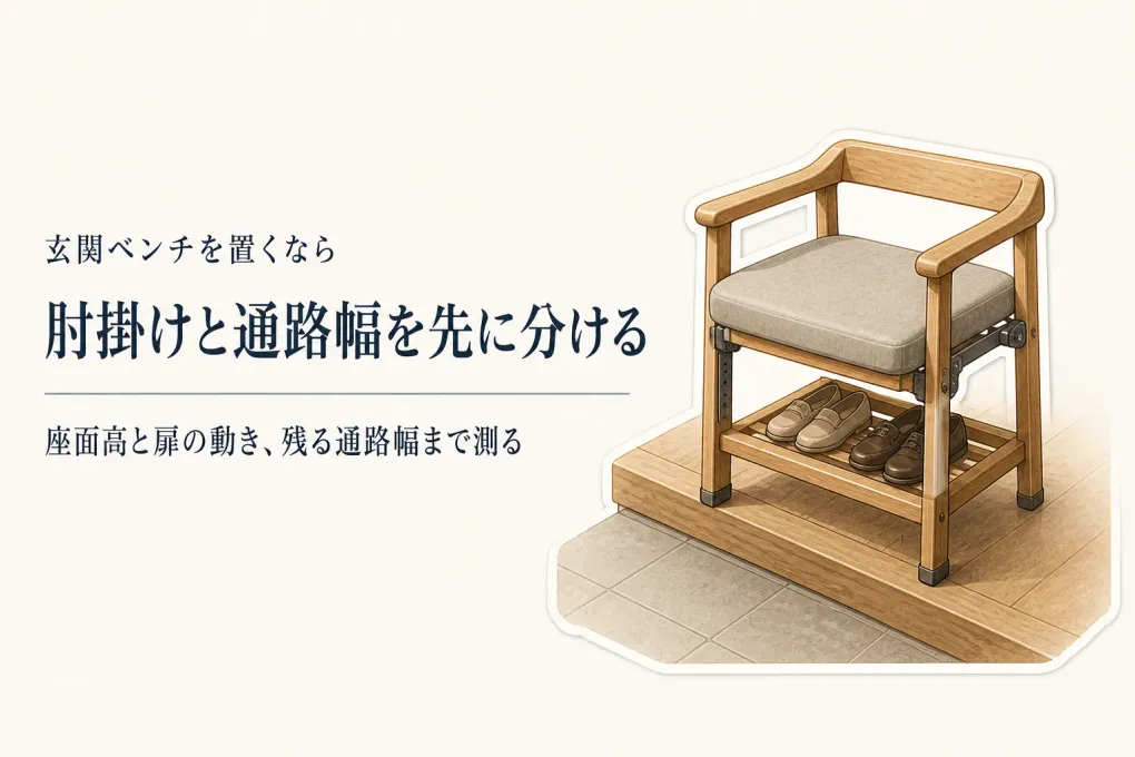 玄関ベンチに肘掛けは必要？介護の靴履きで座面高と通路幅から収納ベンチと比較